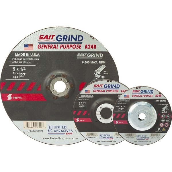 United Abrasives/Sait United Abrasives - Sait Depressed Center Wheel T27 A24R 9"x 1/4" x 7/8" 24 Grit Aluminum Oxide 20090